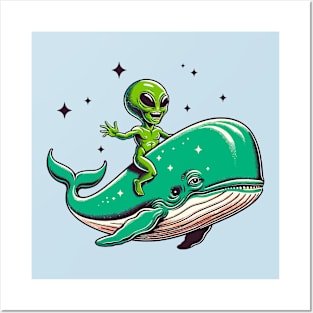 Alien riding atop a whale Posters and Art